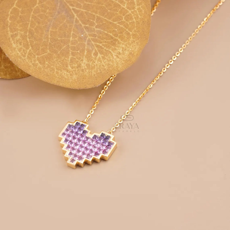 Purple Pink Lab-Grown Sapphire Heart Pendant