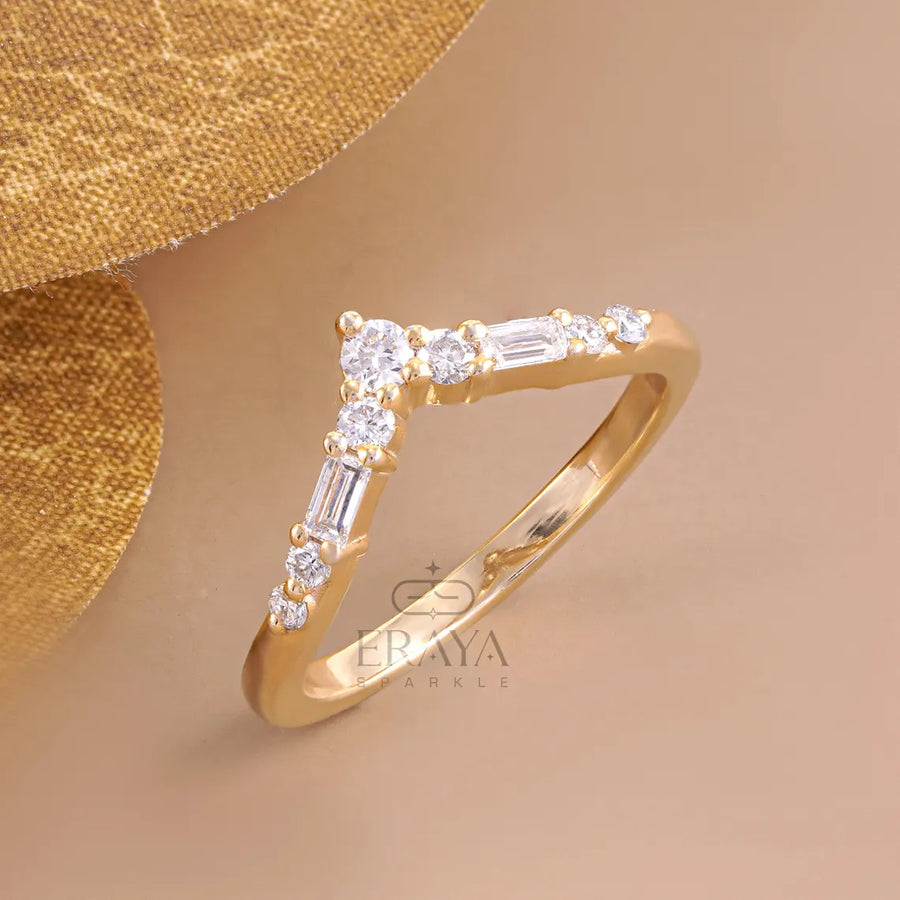 Round Baguette Lab Diamond Chevron Ring