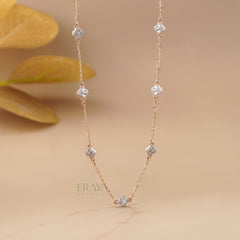 Round Diamond Clover Station Necklace