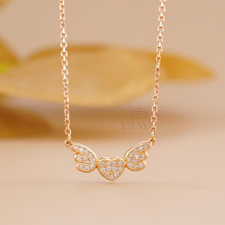 Heart & Angel Wings Diamond Pendant Necklace