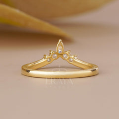 Marquise Lab Diamond Curved Wedding Band