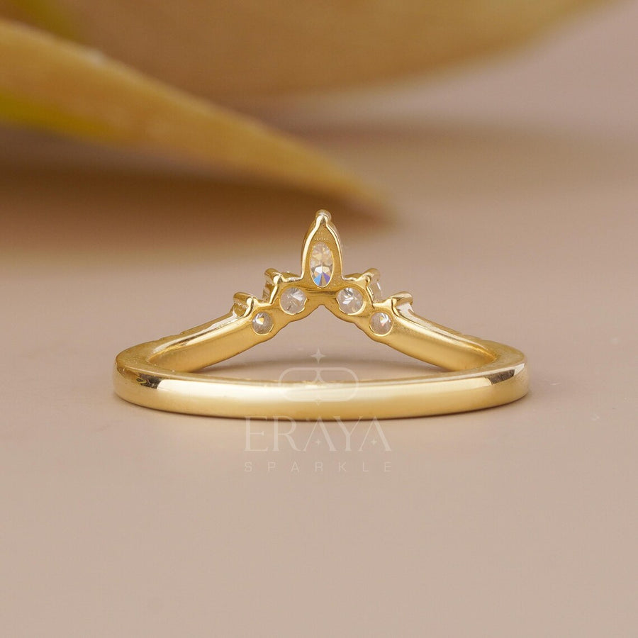 Marquise Lab Diamond Curved Wedding Band