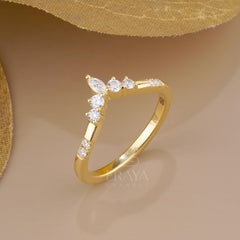 Marquise Lab Diamond Curved Wedding Band