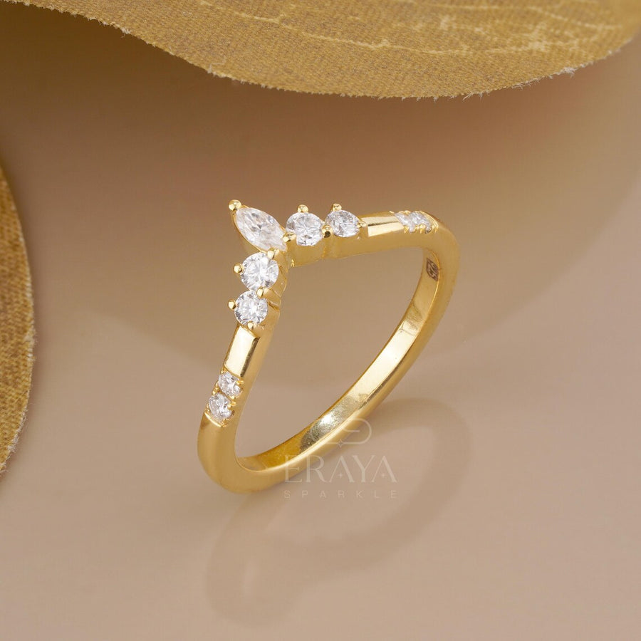 Marquise Lab Diamond Curved Wedding Band