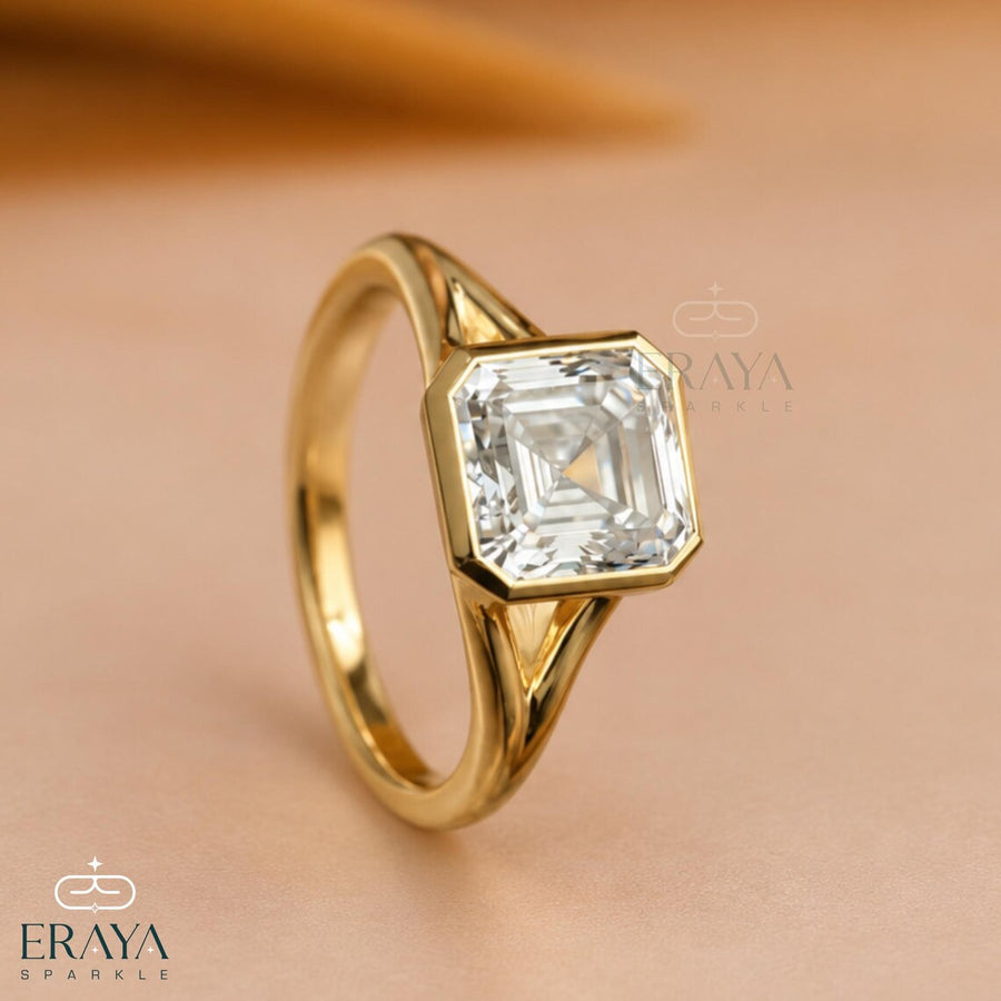 Asscher Cut Lab Diamond Bezel Split Shank Ring