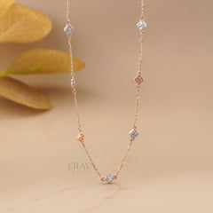 Round Diamond Clover Station Necklace
