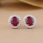 Pigeon Blood Ruby Diamond Halo Stud Earrings