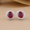 Pigeon Blood Ruby Diamond Halo Stud Earrings