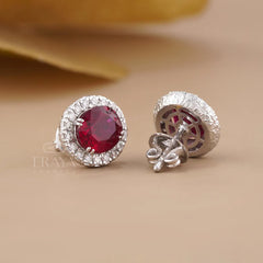 Pigeon Blood Ruby Diamond Halo Stud Earrings