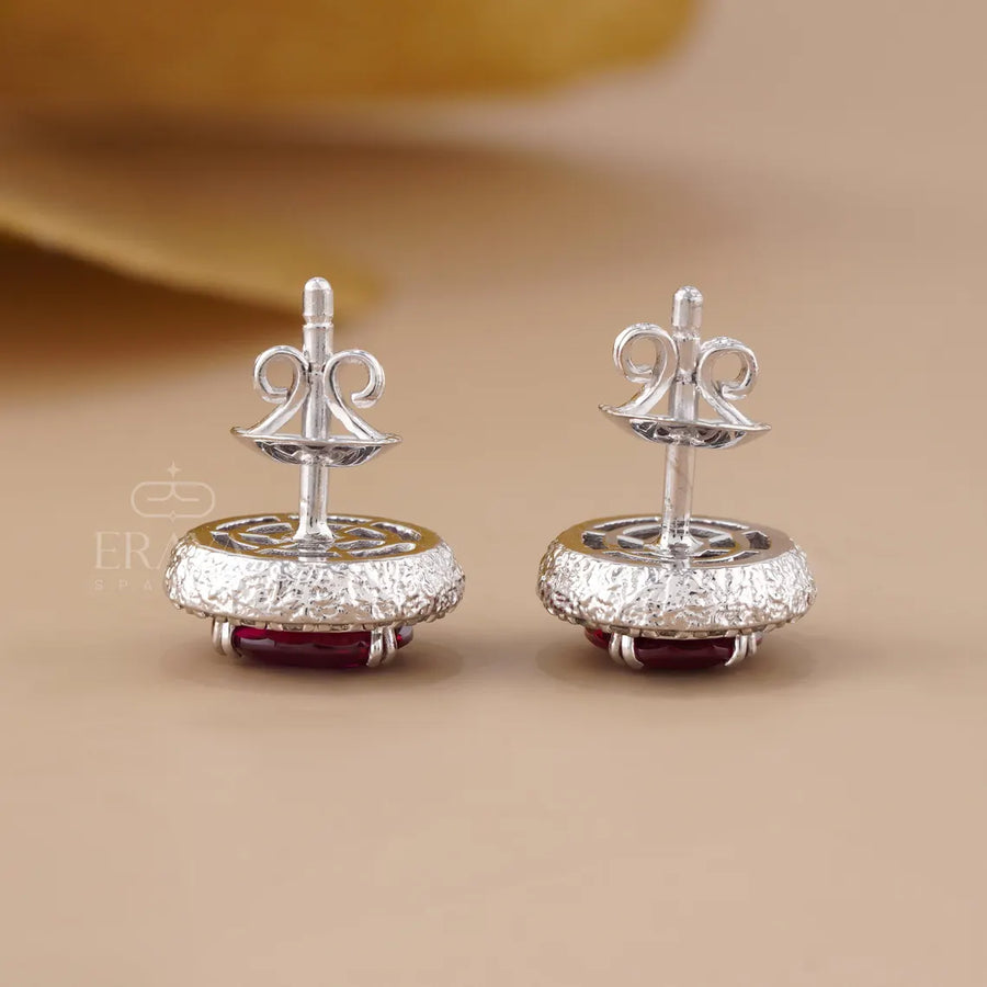 Pigeon Blood Ruby Diamond Halo Stud Earrings