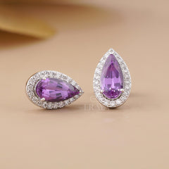 Lab-Grown Alexandrite Pear Halo Stud Earrings