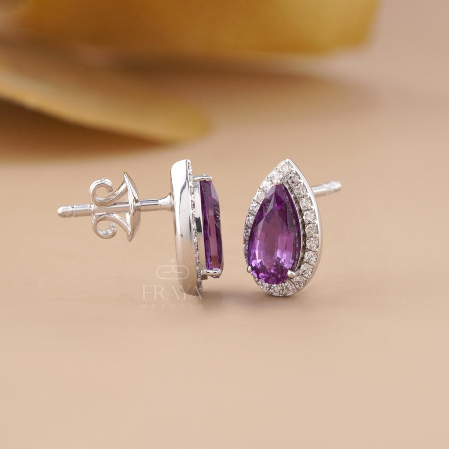 Lab-Grown Alexandrite Pear Halo Stud Earrings