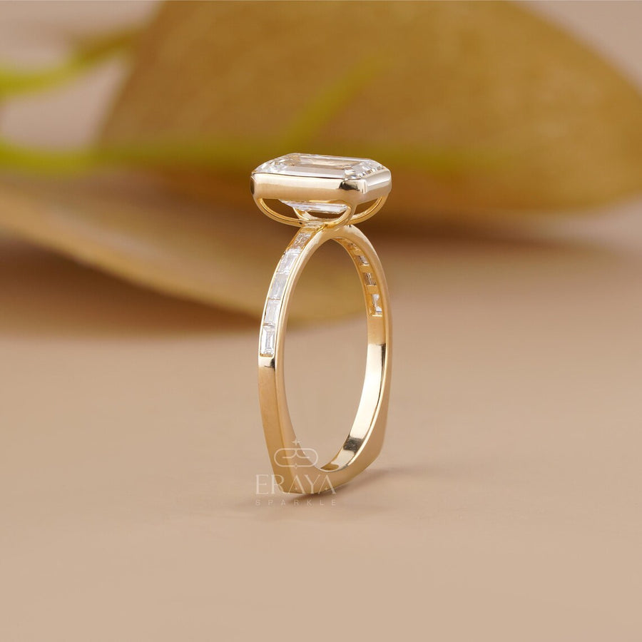 Emerald Cut Lab Diamond Bezel Baguette Ring