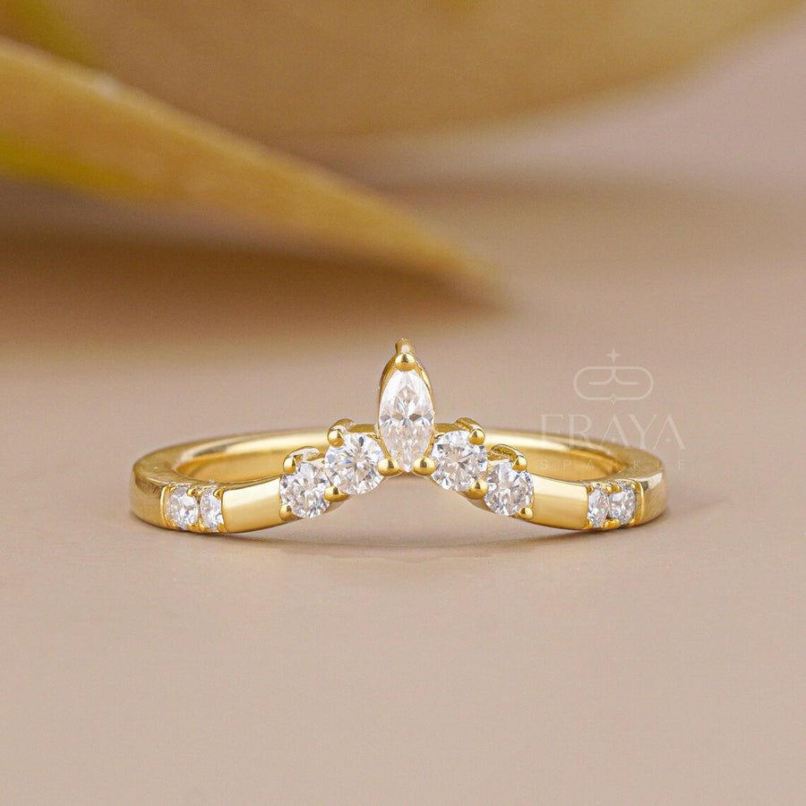 Marquise Lab Diamond Curved Wedding Band