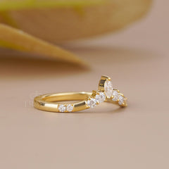 Marquise Lab Diamond Curved Wedding Band