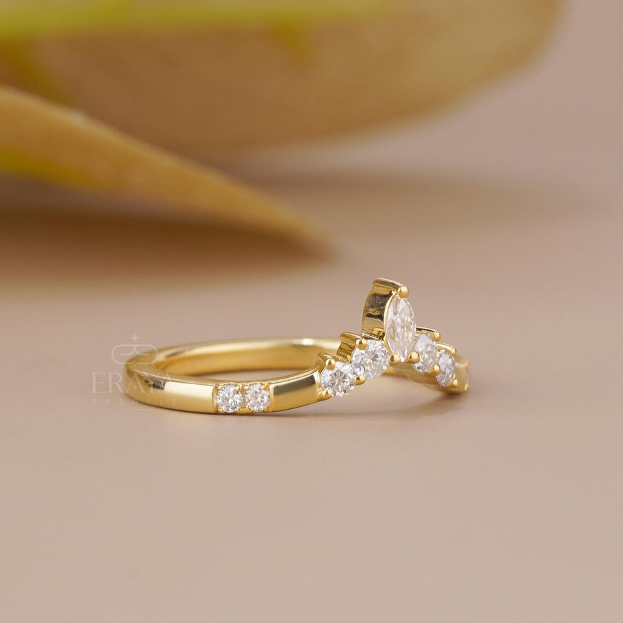 Marquise Lab Diamond Curved Wedding Band