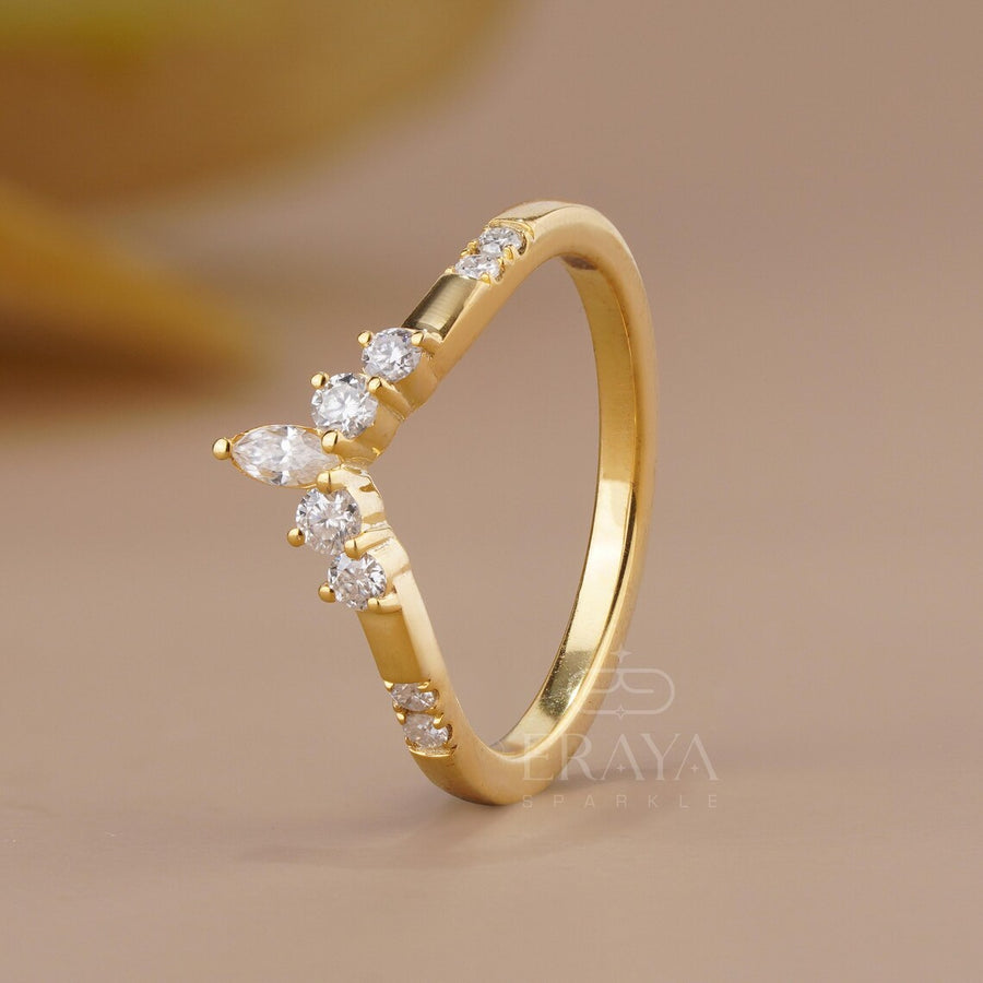 Marquise Lab Diamond Curved Wedding Band