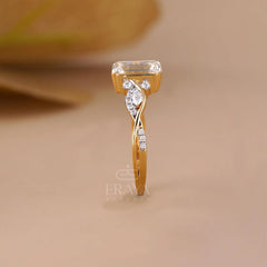 Emerald Cut Lab Diamond Twisted Pave Ring