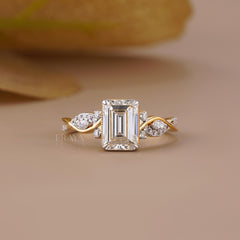 Emerald Cut Lab Diamond Twisted Pave Ring