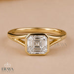 Asscher Cut Lab Diamond Bezel Split Shank Ring