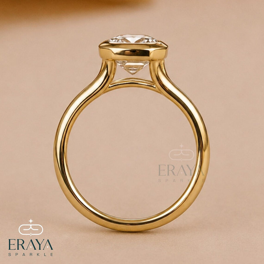 Asscher Cut Lab Diamond Bezel Split Shank Ring