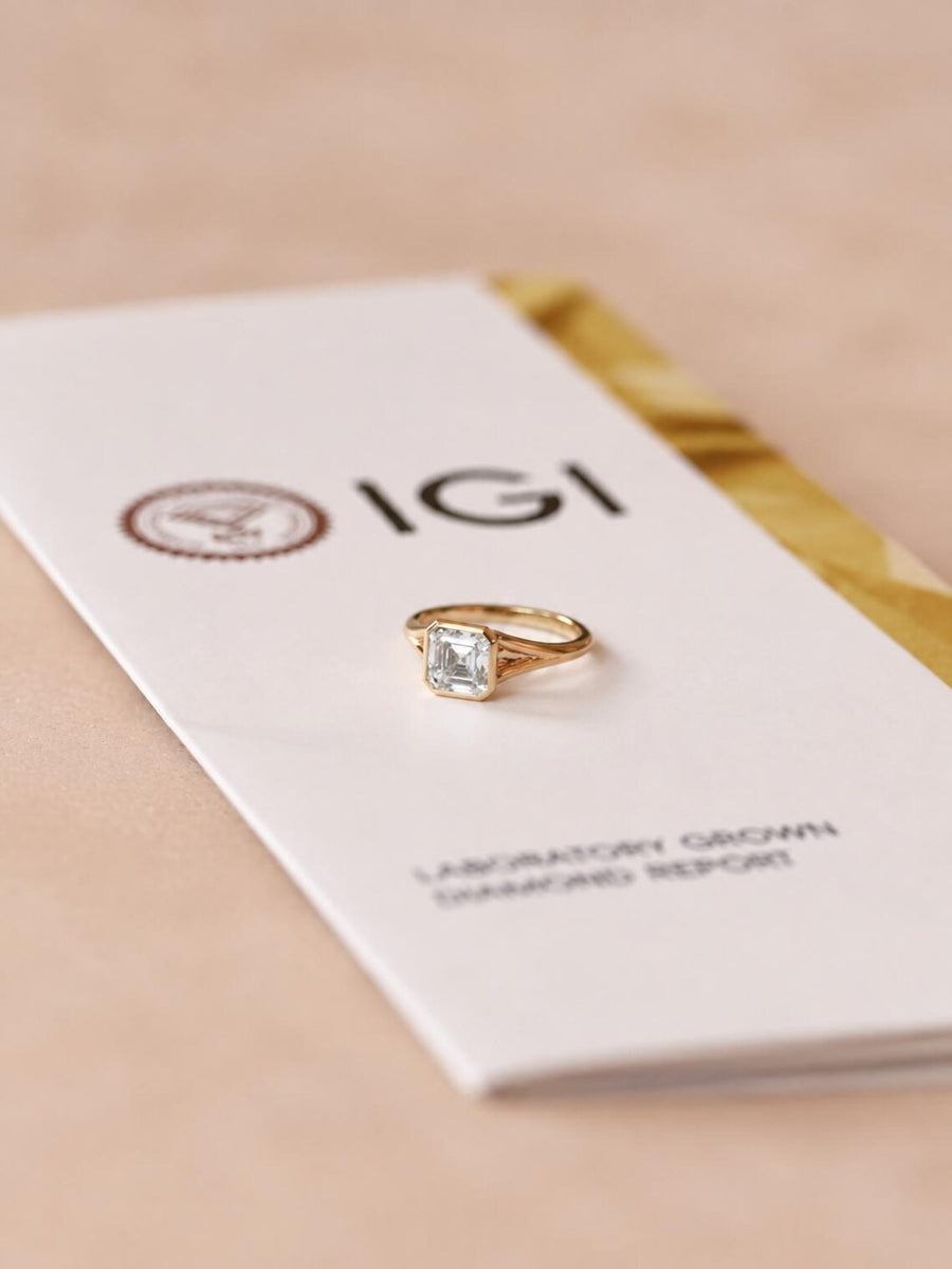 Asscher Cut Lab Diamond Bezel Split Shank Ring