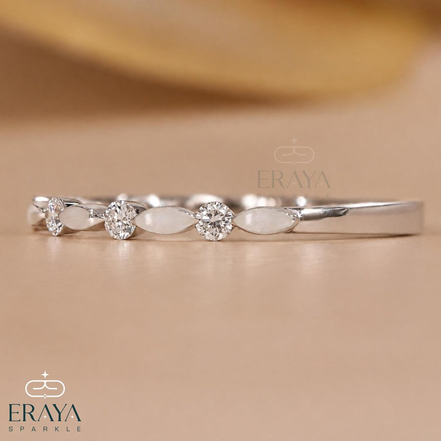 Marquise Inspired Lab Diamond Wedding Band