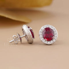 Pigeon Blood Ruby Diamond Halo Stud Earrings