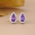 Lab-Grown Alexandrite Pear Halo Stud Earrings