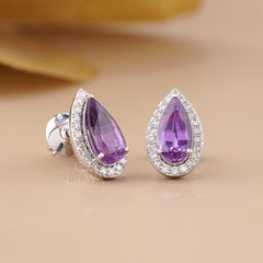 Lab-Grown Alexandrite Pear Halo Stud Earrings