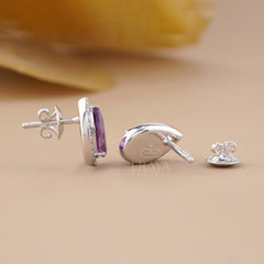 Lab-Grown Alexandrite Pear Halo Stud Earrings