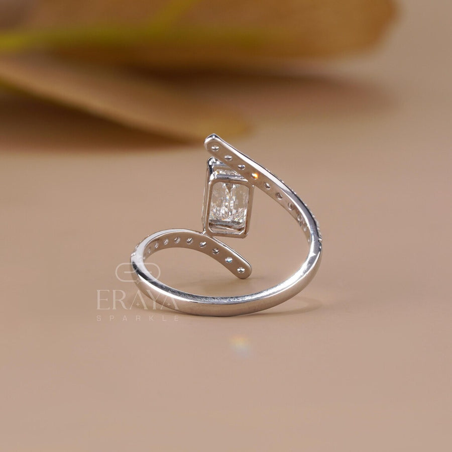 Emerald Cut Lab Diamond Pave Bypass Ring