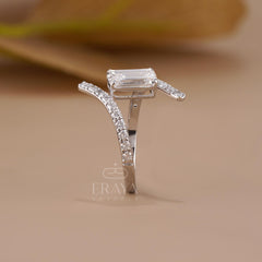 Emerald Cut Lab Diamond Pave Bypass Ring