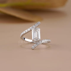 Emerald Cut Lab Diamond Pave Bypass Ring