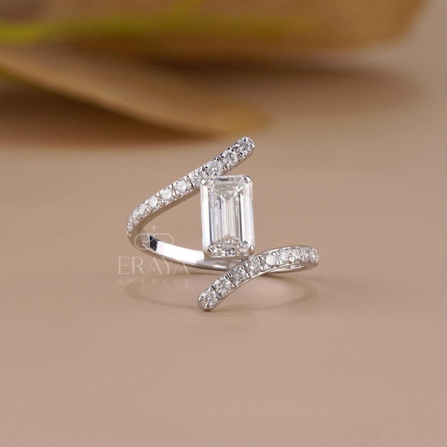 Emerald Cut Lab Diamond Pave Bypass Ring