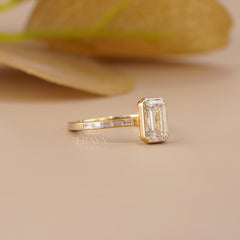 Emerald Cut Lab Diamond Bezel Baguette Ring