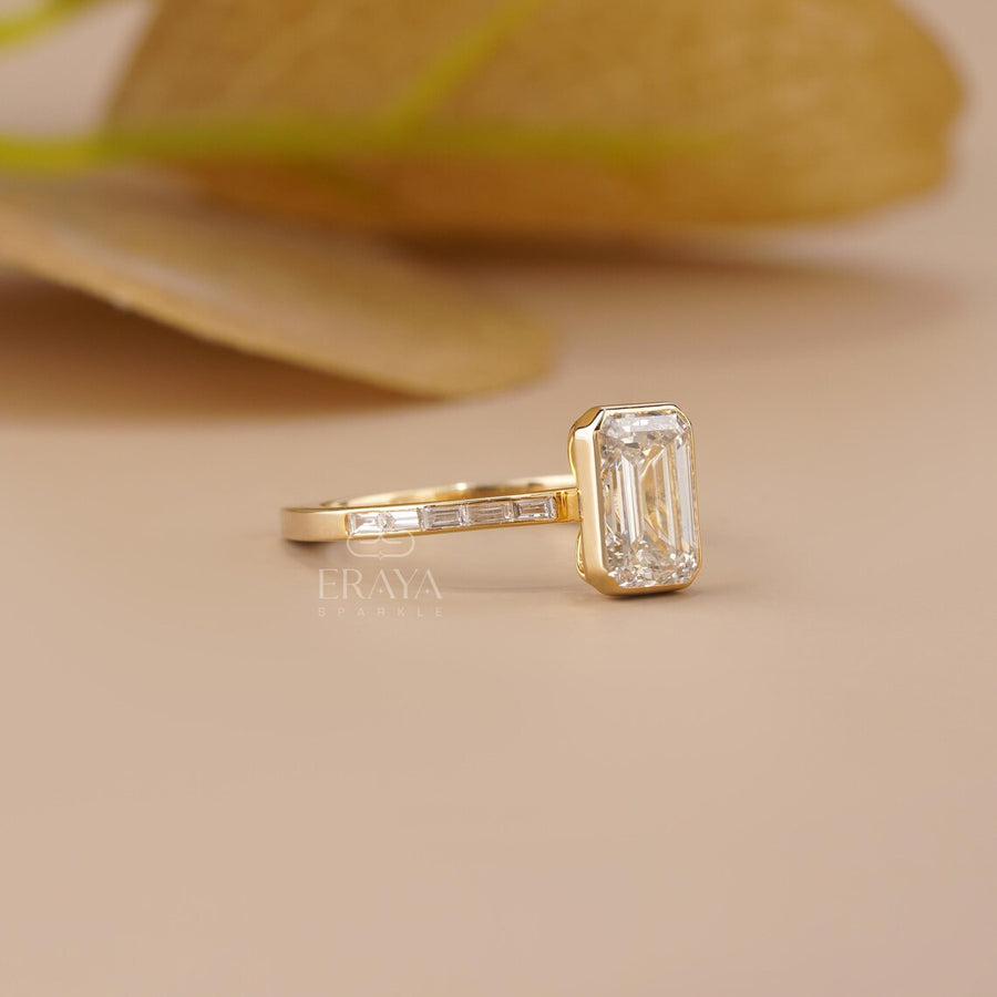 Emerald Cut Lab Diamond Bezel Baguette Ring