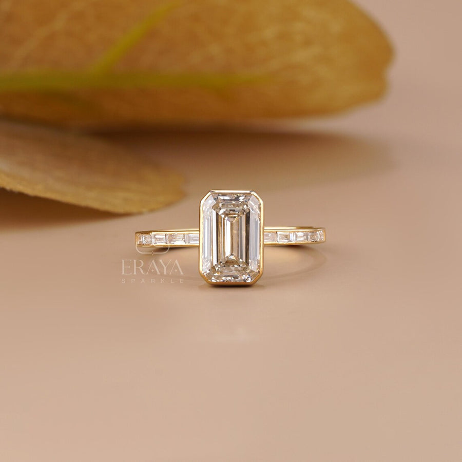 Emerald Cut Lab Diamond Bezel Baguette Ring