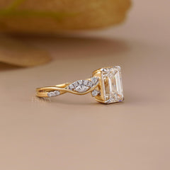 Emerald Cut Lab Diamond Twisted Pave Ring
