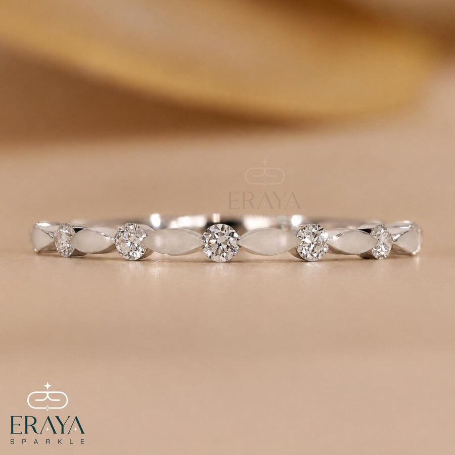 Marquise Inspired Lab Diamond Wedding Band