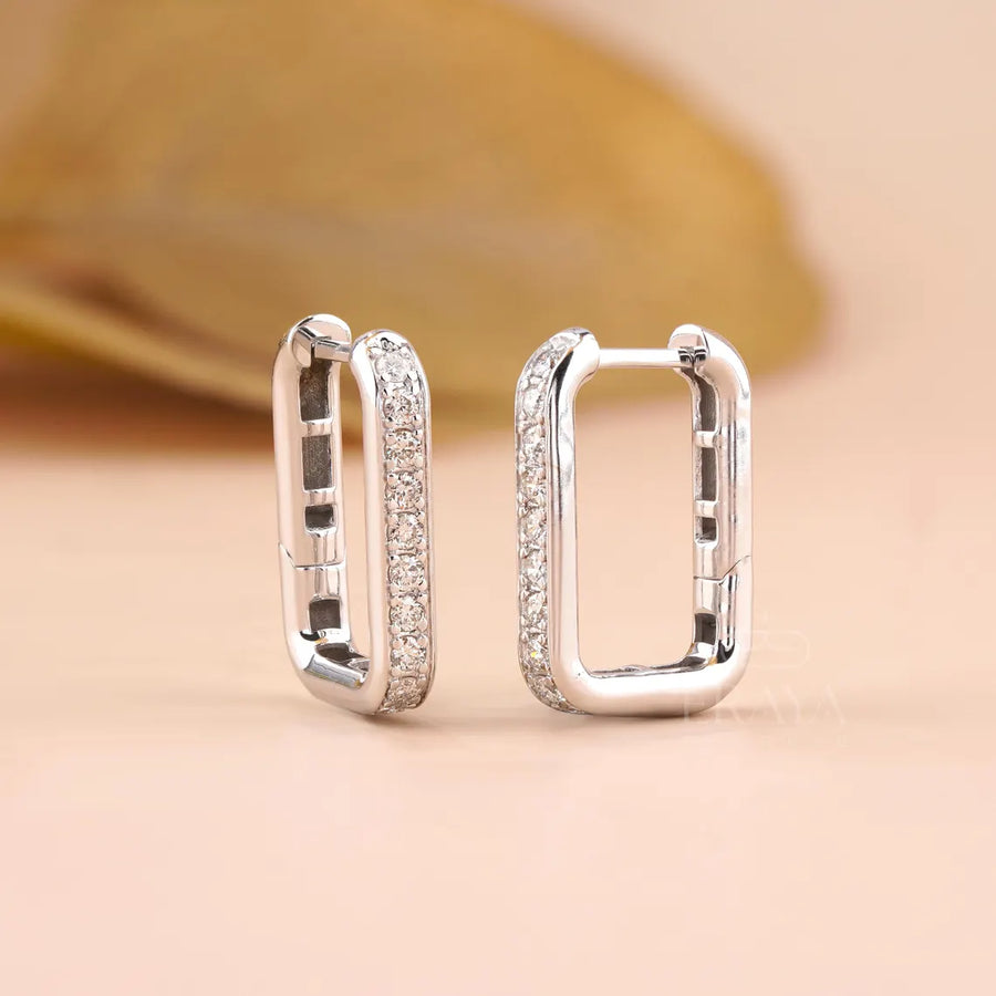 Rectangle Pavé Lab-Grown Diamond Hoop Earrings