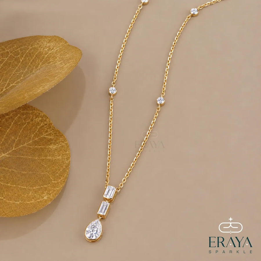 Emerald Pear Lab-Grown Diamond Drop Necklace
