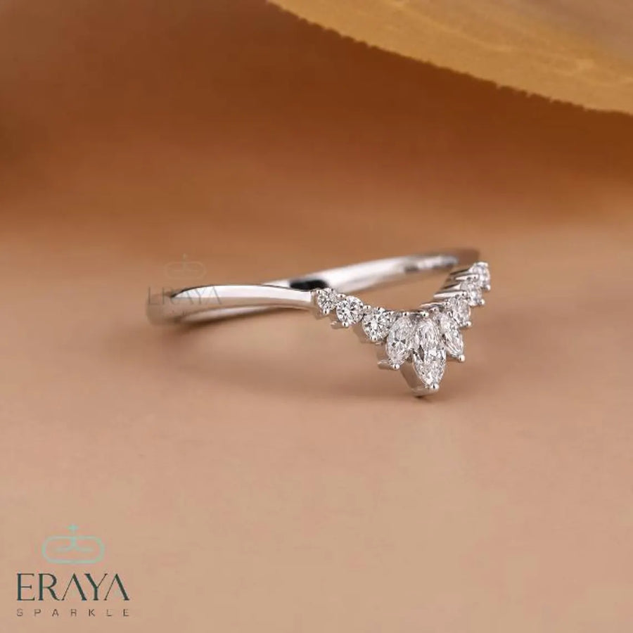 Marquise Lab Diamond Chevron Wedding Band