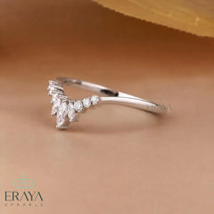 Marquise Lab Diamond Chevron Wedding Band