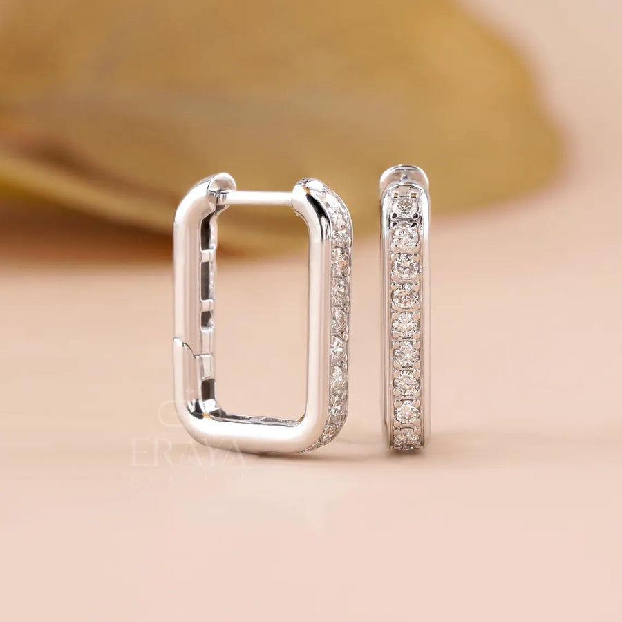 Rectangle Pavé Lab-Grown Diamond Hoop Earrings