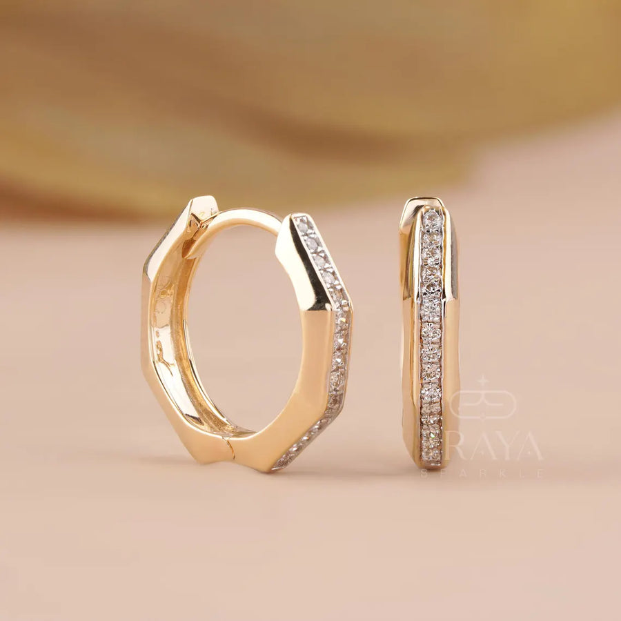 Geometric Hexagon Lab-Grown Diamond Hoops