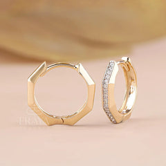 Geometric Hexagon Lab-Grown Diamond Hoops