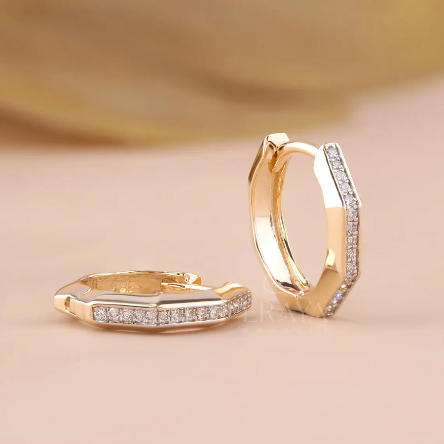 Geometric Hexagon Lab-Grown Diamond Hoops