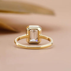 Emerald Cut Lab Diamond Halo Half Bezel Ring