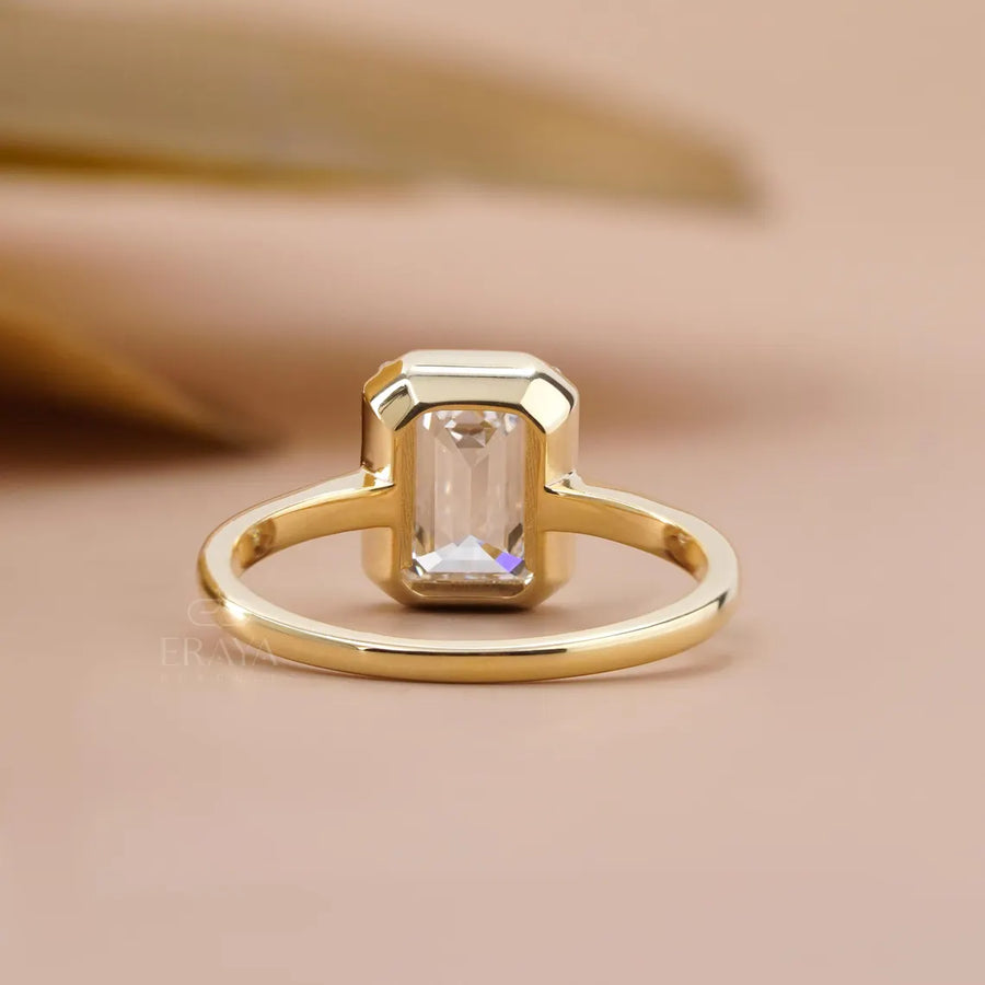 Emerald Cut Lab Diamond Halo Half Bezel Ring
